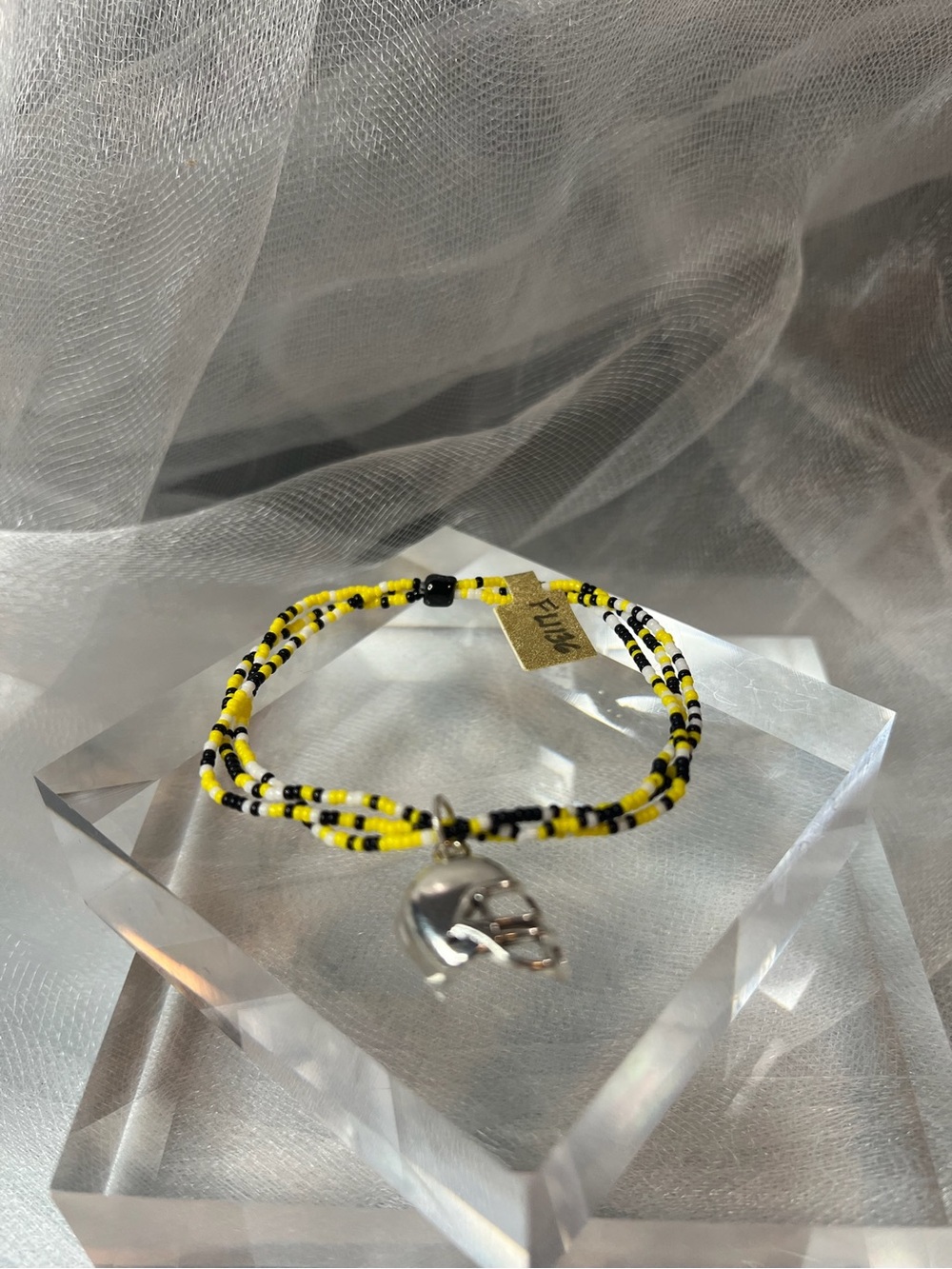 Pittsburgh Steelers Colors Football Helmet Charm Seed Bead Bracelet (FL1135)